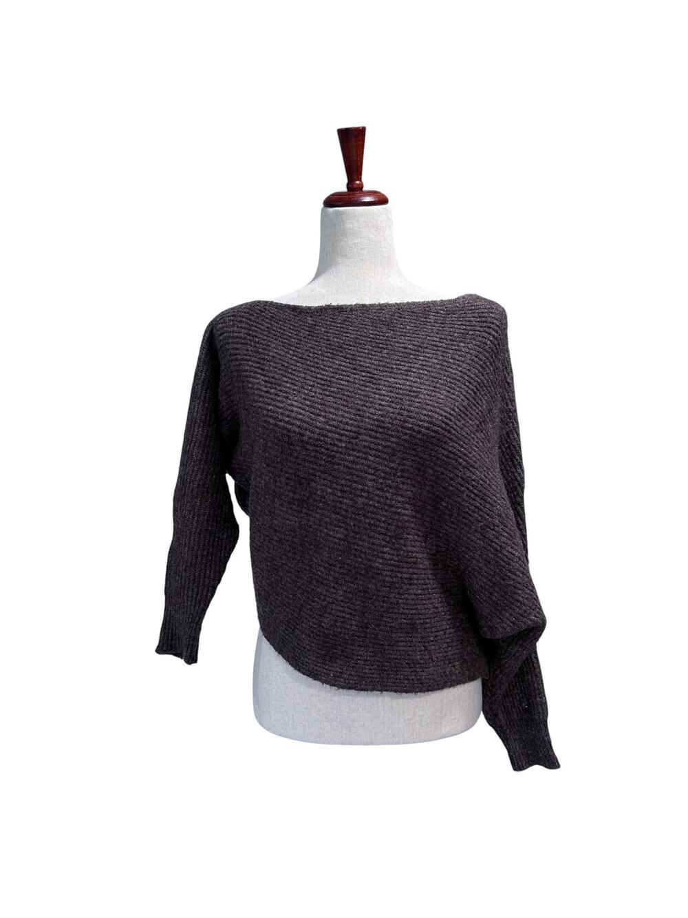 Vince. Women's Small Asymmetric Sweater Boatneck Ribbed Dolman Boho Luxury